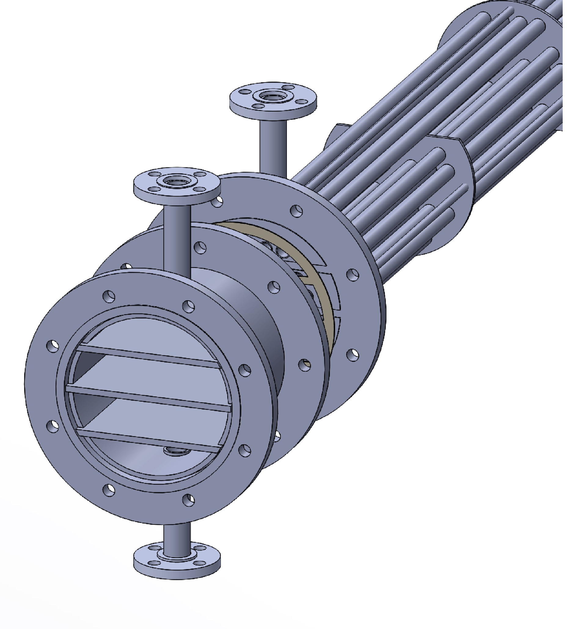 管壳式换热器。直径8英寸，6个通道